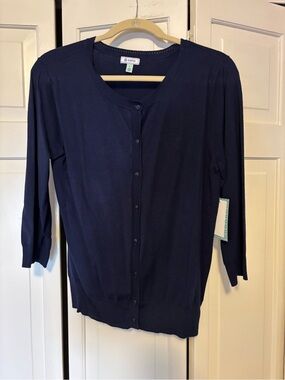 Susina Navy Button-Front Women's Cardigan Size L NWT